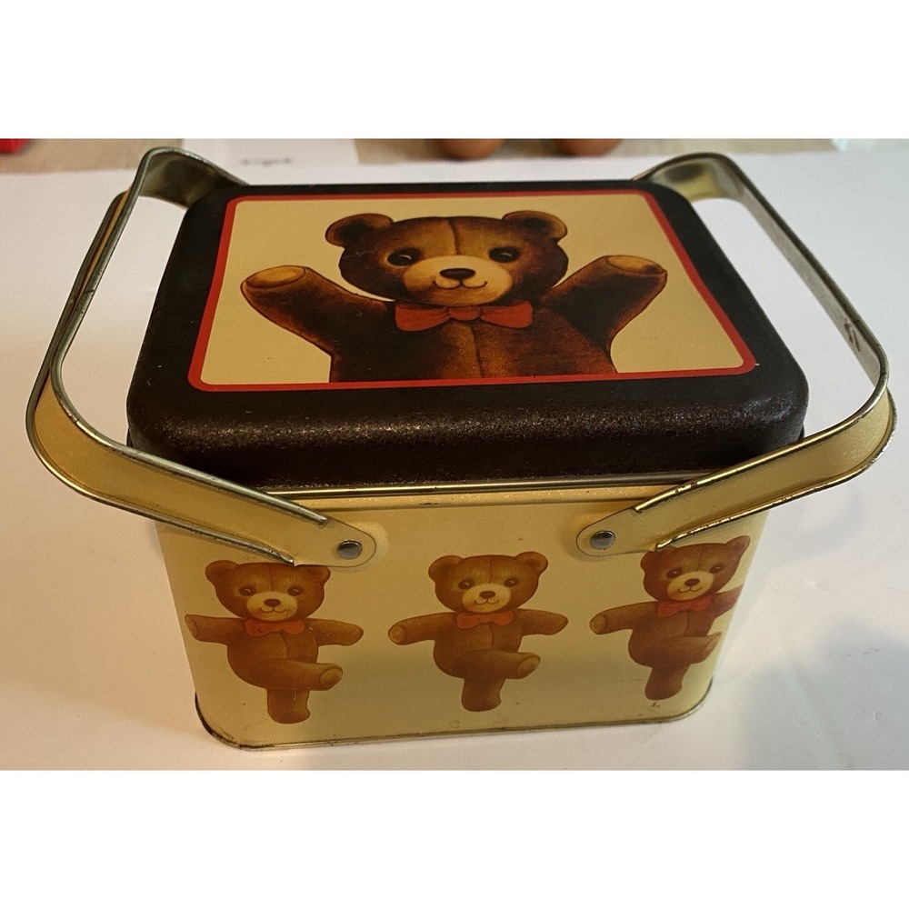 Vintage 1983 Teddy Bear Tin Box with Handles Design by‎ Bristol Ware 80's